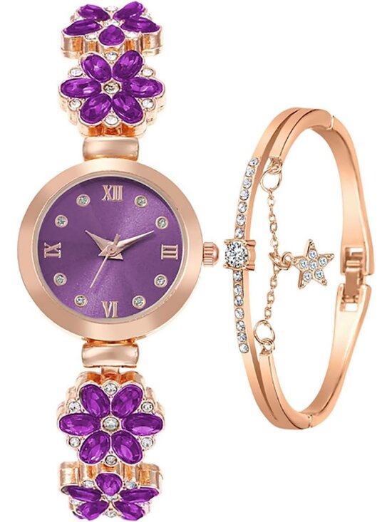Accessories - Women's Purple Bracelet Fashion Item Waterproof Quartz Flower Shaped Wrist Watch